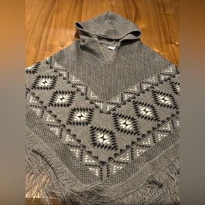 Native Creations Alpaca Blend Hooded Poncho Southwestern Boho Festival Gray